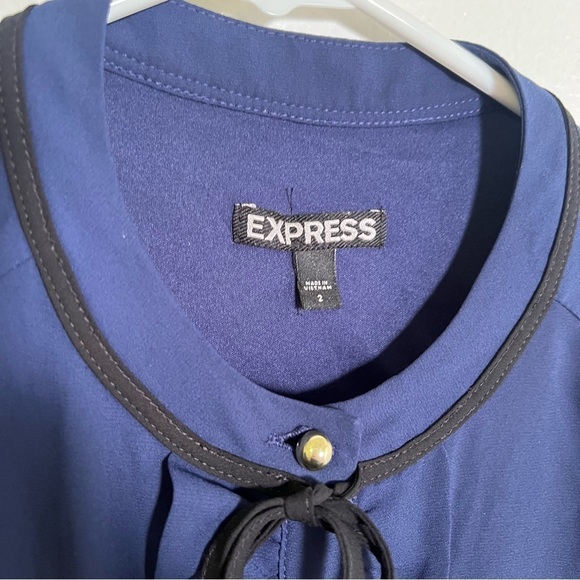 Express Button Front Dress Navy Blue Ruffle 2 - Picture 10 of 11